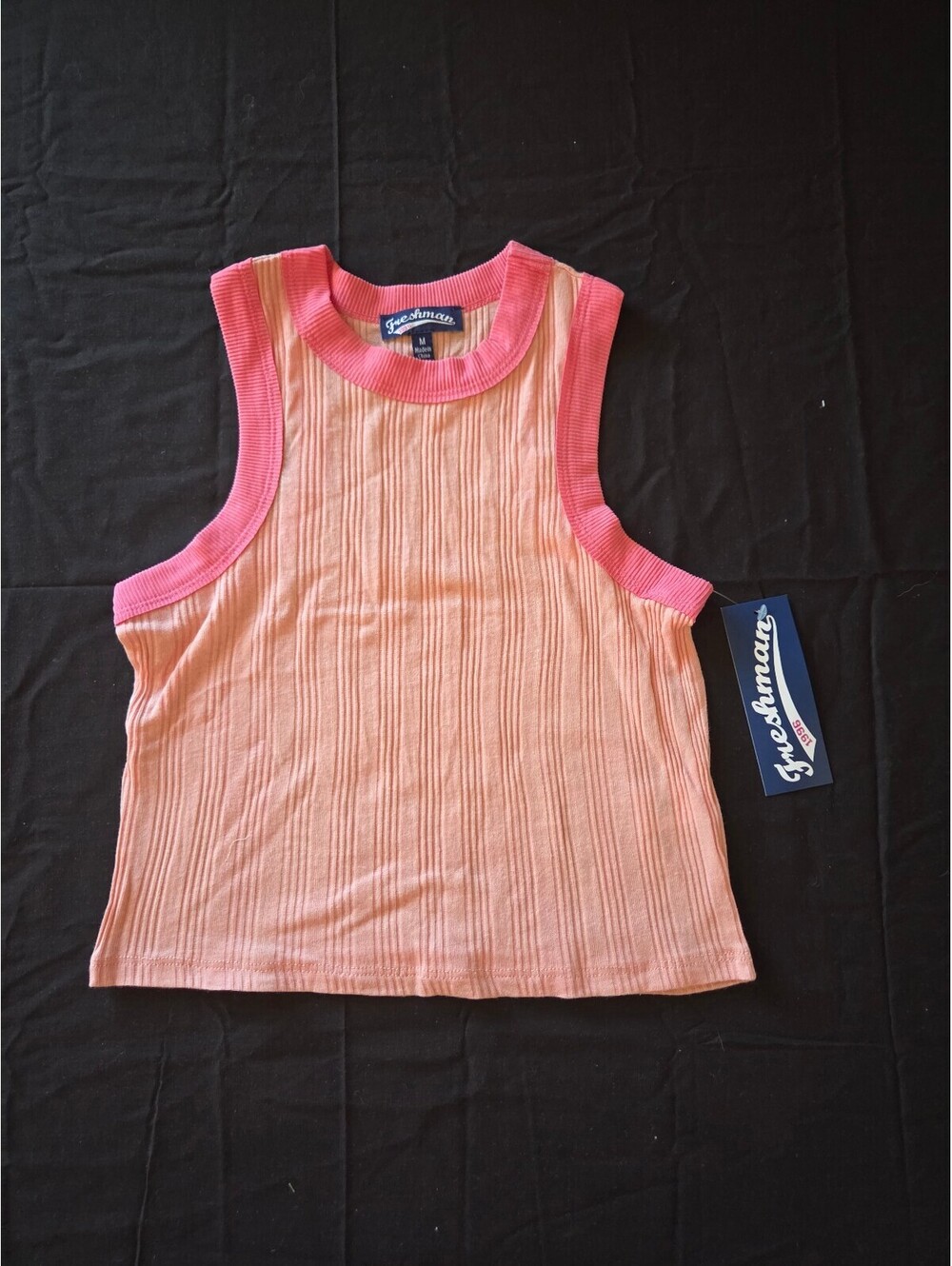 Freshman Pink and Peach Ribbed Sleeveless Tank Top Medium